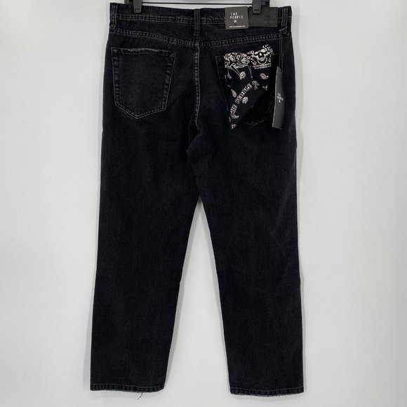 The People Vs. Men's Lithium Jeans Distressed sz 34 Wasted Black Bandana Cropped - Picture 1 of 10